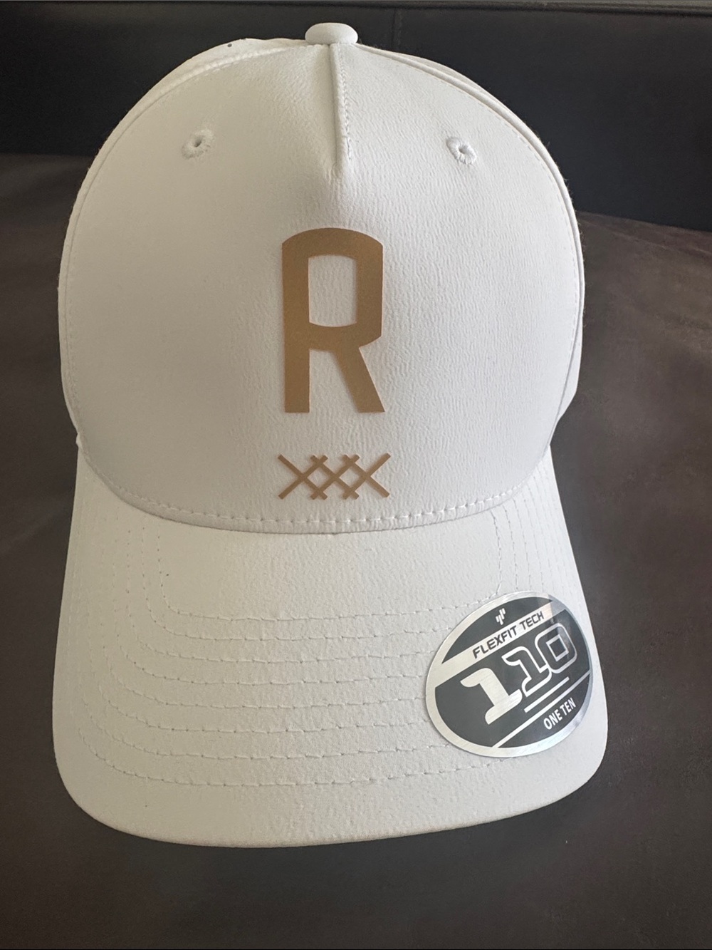 RHONE White Flexfit Tech Cap with Tan Logo